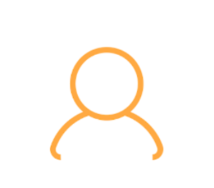 adult- Orange outline of a person icon on a transparent background.