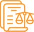 Legal documents and scales icon in orange color.
